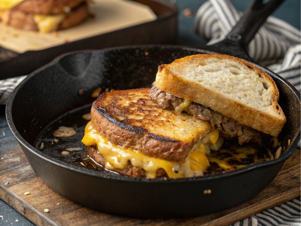 Cooking Patty Melt on a skillet