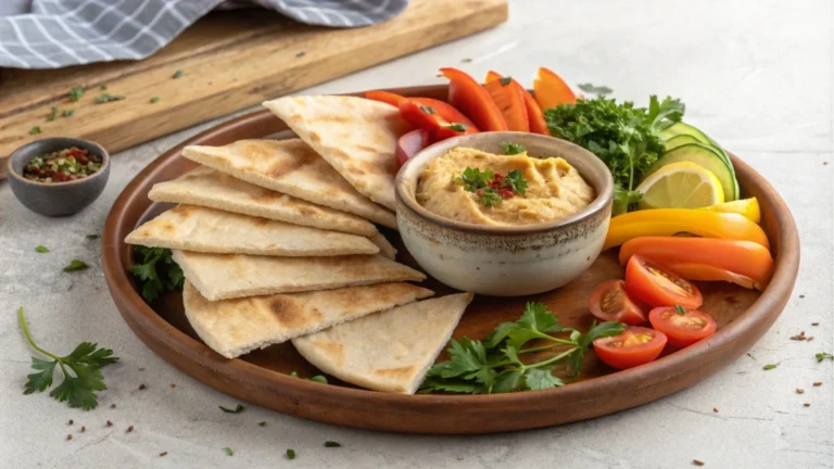 Freshly cooked cottage cheese flatbread on a wooden cutting board