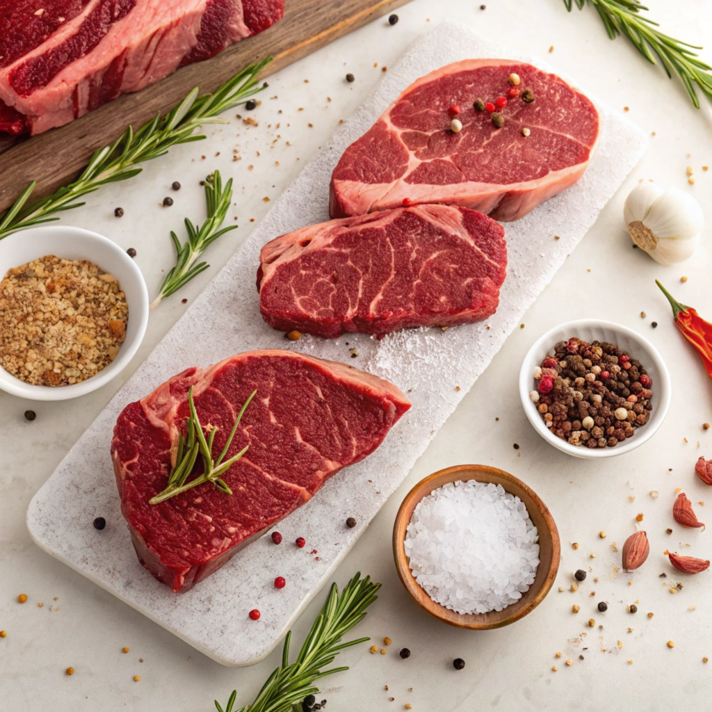 Raw beef cuts being prepared for bacon