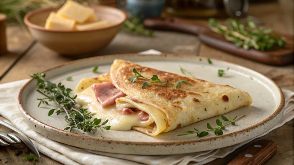 Global Spread and Popularity savory crepa filled with ham and cheese.