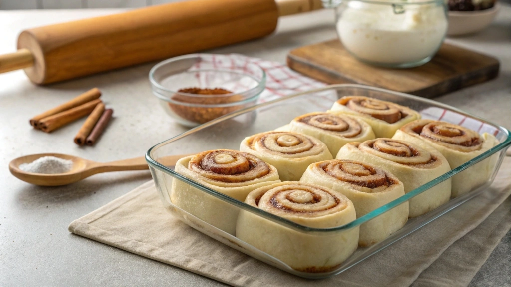 Preparing Rhodes Cinnamon Rolls for baking