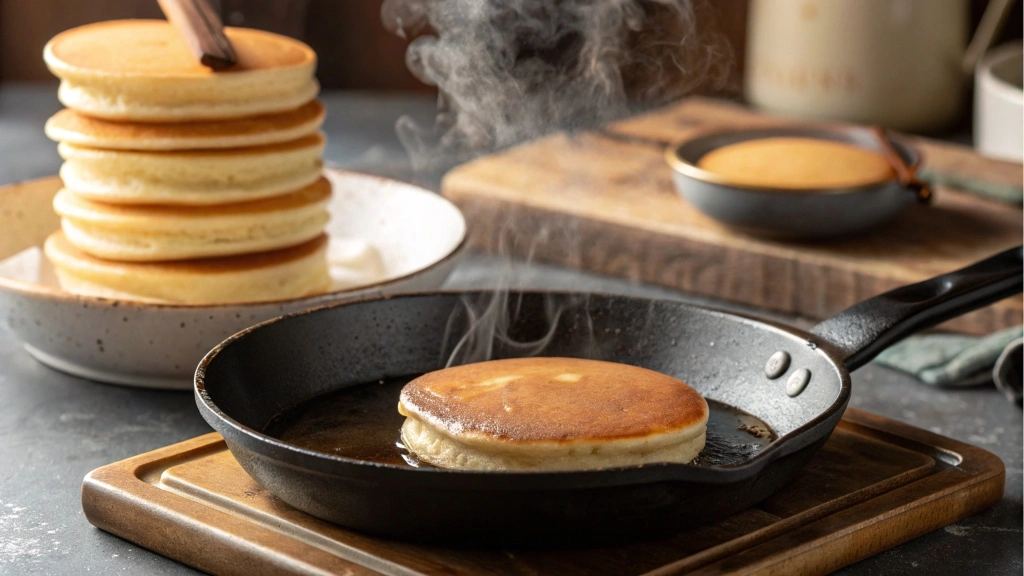  Flipping pancakes in a skillet with a spatula