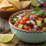 A vibrant bowl of Pickle de Gallo served with tortilla chips