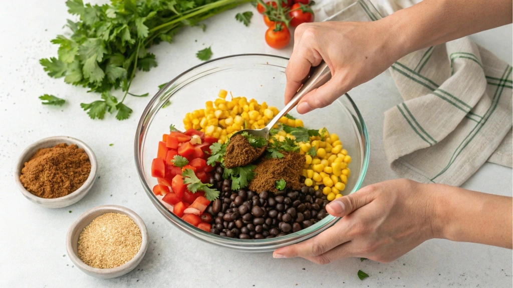 A step-by-step process of preparing Taco Soup Frios base ingredients.