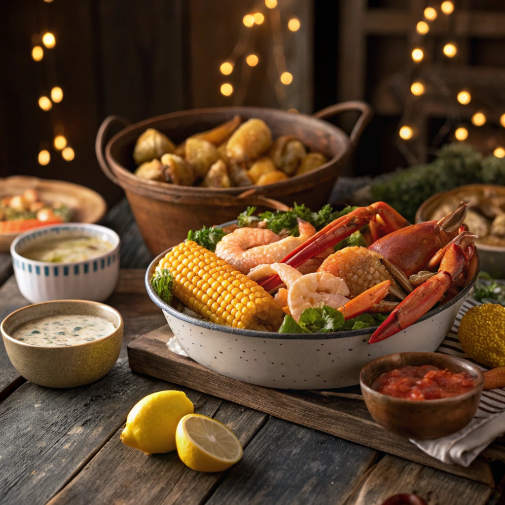  A traditional Cajun crawfish boil being served outdoors.