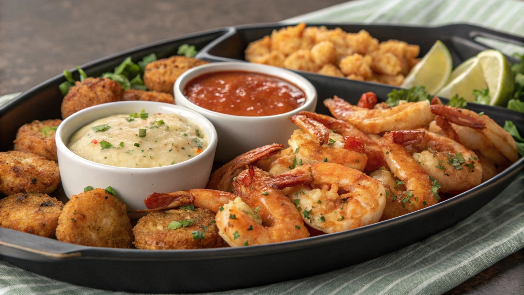 A platter of air fryer shrimp in various flavors and styles