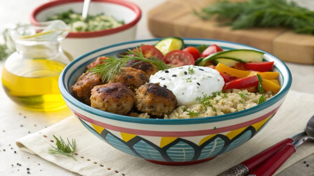 Uncooked Greek chicken meatballs on a baking tray