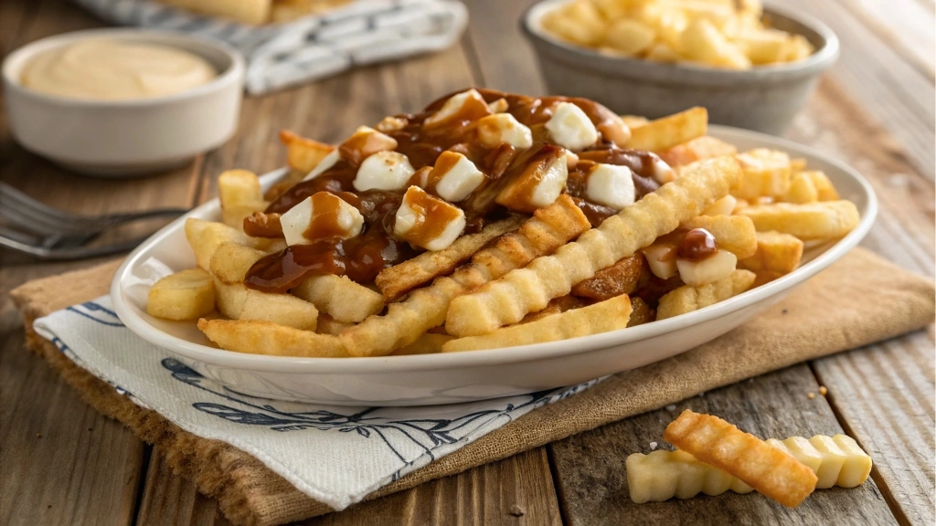 Poutine crinkle cut fries with cheese curds and gravy