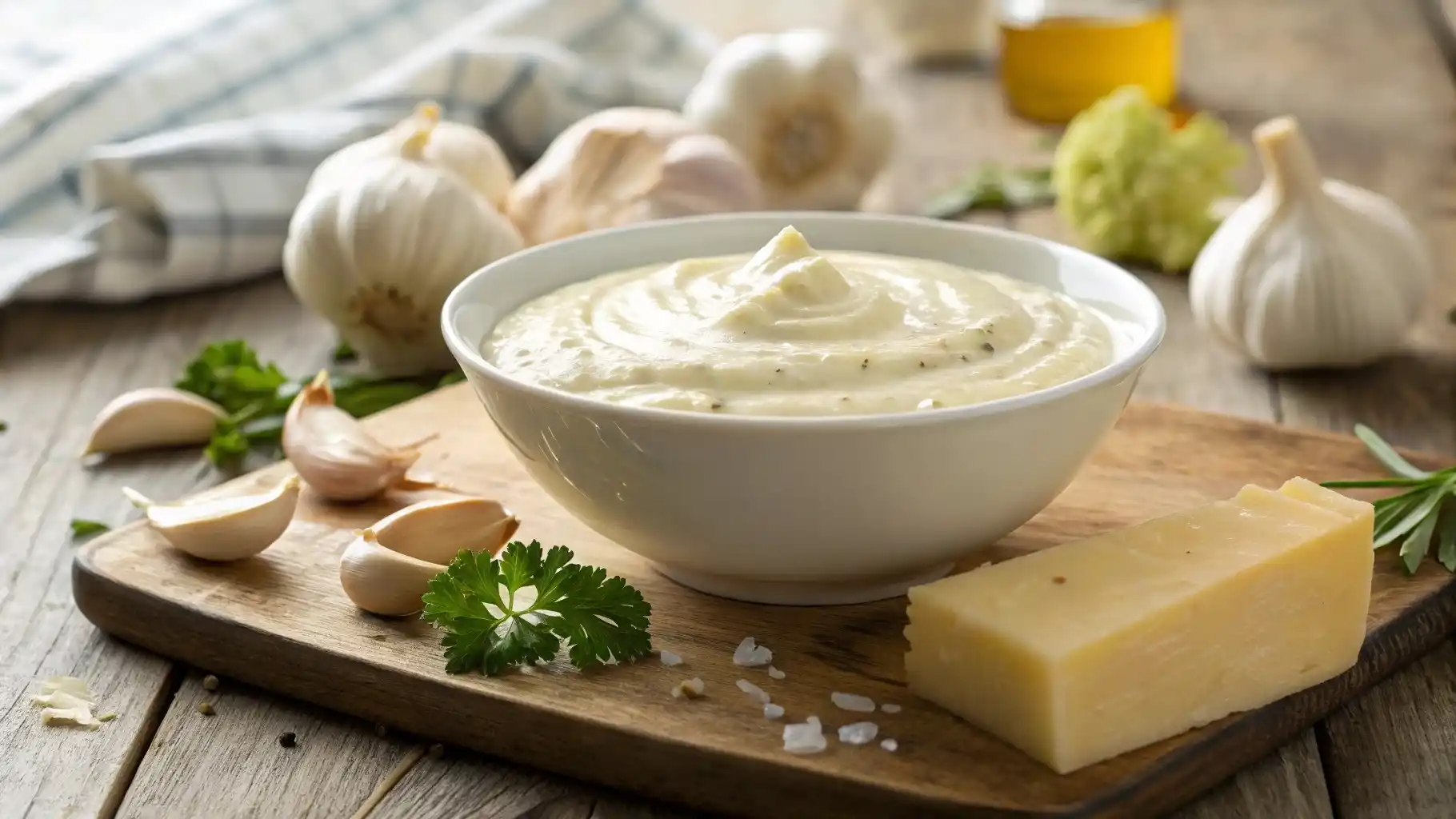 Step-by-step process of making creamy garlic sauce