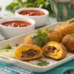 Air Fryer Cheesy Taco Bombs served with salsa and guacamole