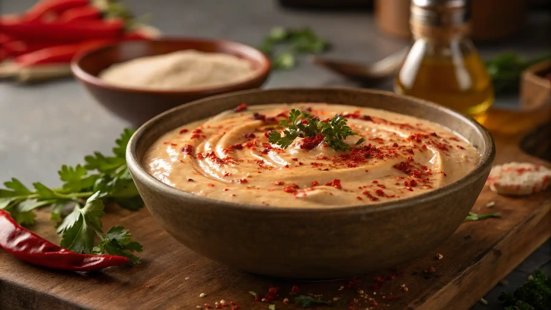 Cajun Cream Sauce in a bowl with spices and herbs