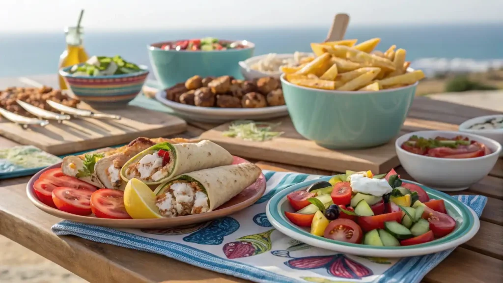 Greek Chicken Gyros with Mediterranean Sides