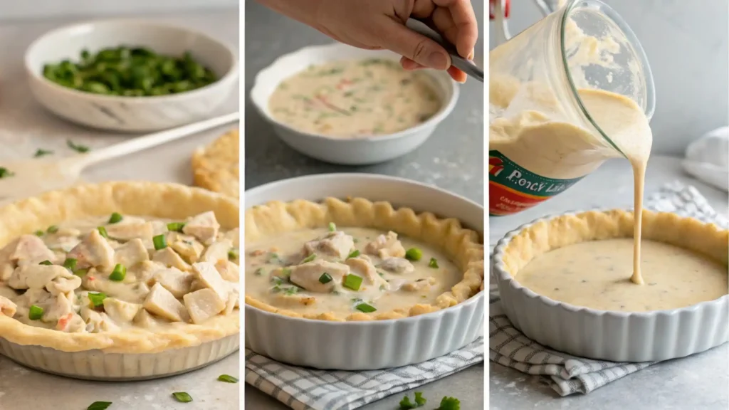 Step-by-step assembly of a Pillsbury Chicken Pot Pie