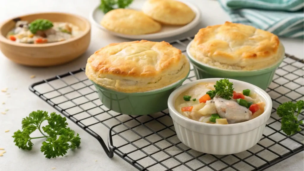 Mini individual chicken pot pies made with Pillsbury biscuit dough