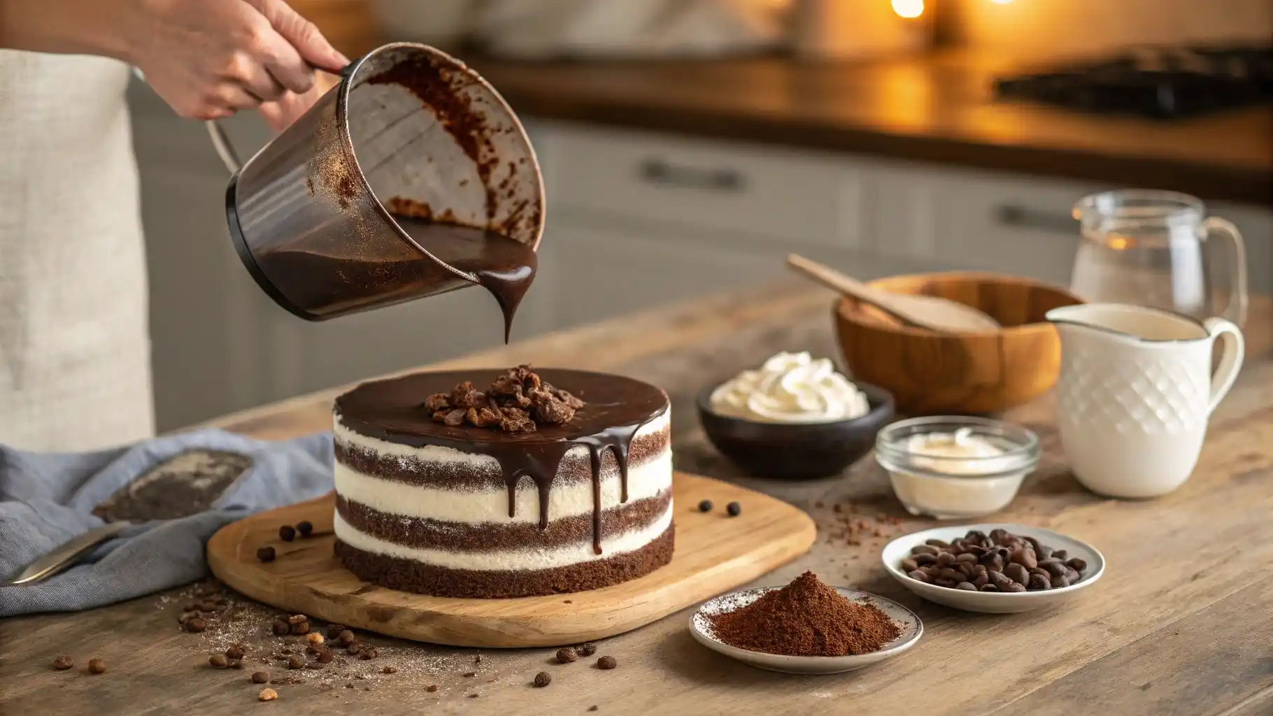 Costco Tuxedo Cake with layers of mousse and ganache