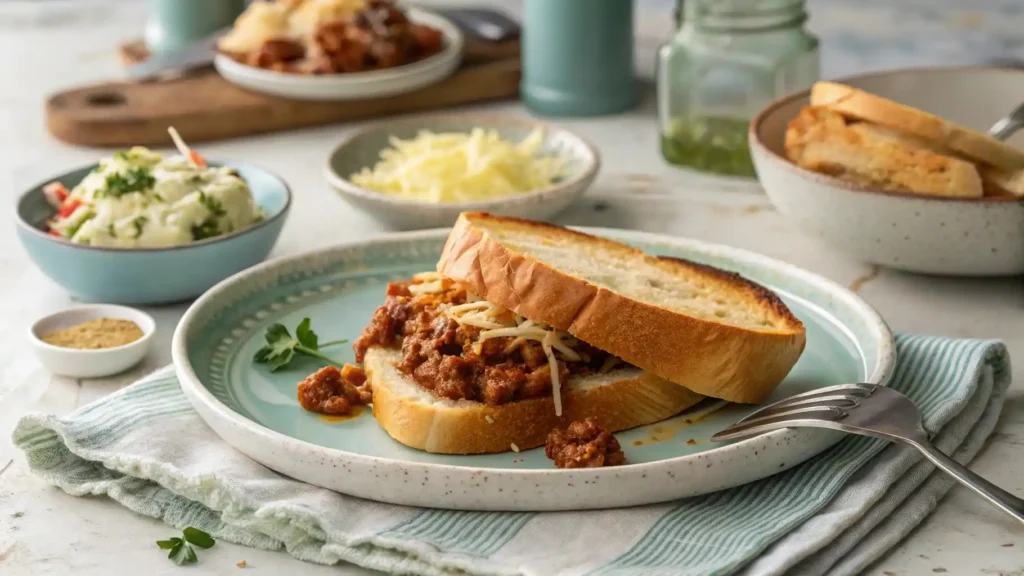 Garlic Bread Sloppy Joes Served on Vintage Plate