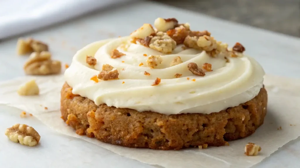 Frosted carrot cake cookie close-up