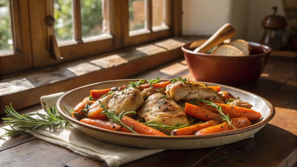 Garlic Herb Chicken and Roasted Carrots Plated