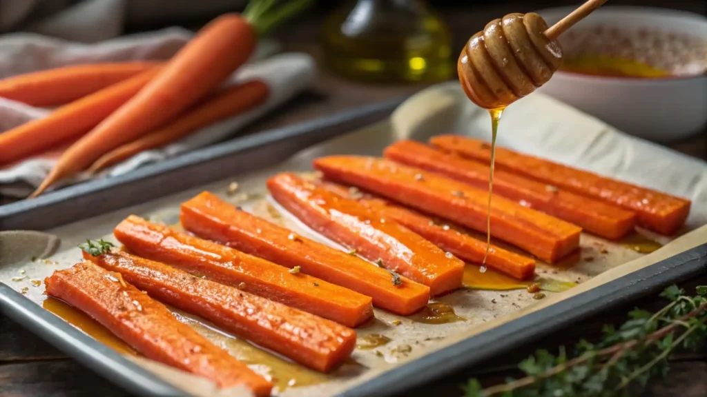 Carrots seasoned and ready for roasting