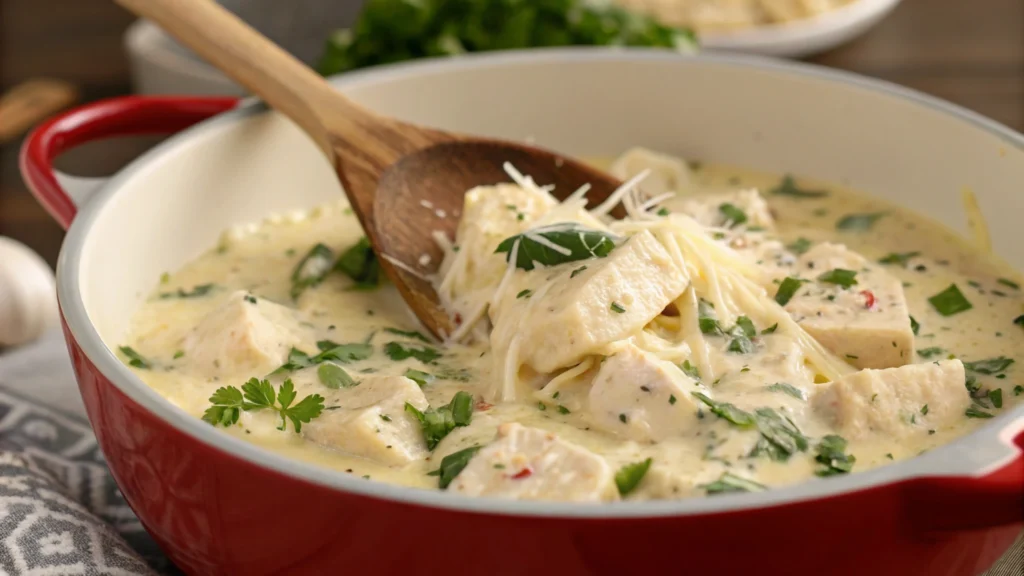 Folding calzone dough with Alfredo chicken filling