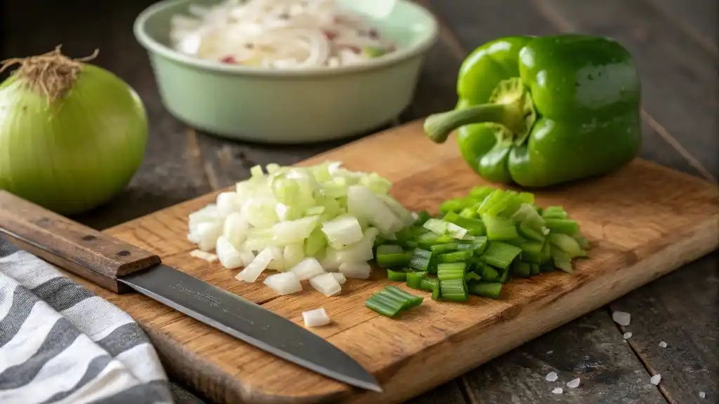 Cajun trinity vegetables chopped